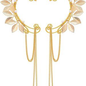 Handmade Gold Leaf Elf Ear Cuffs - Exquisite Non-Piercing Earrings for Parties